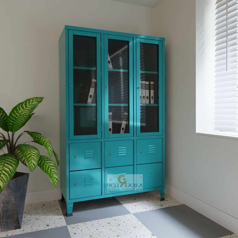 ארון ויטרינה 6 דלתות אטומות +3 דלתות זכוכית טורקיז ארון ויטרינה 6 דלתות אטומות +3 דלתות זכוכית בצבע סגלגל