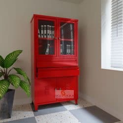ארון ויטרינה הכולל 2 דלתות אטומות בצבע אדום